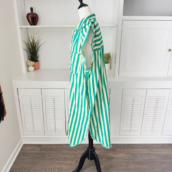 Free People We the Free 100% Cotton Green Stripe Midi Shirt Dress Size L - Picture 4 of 8